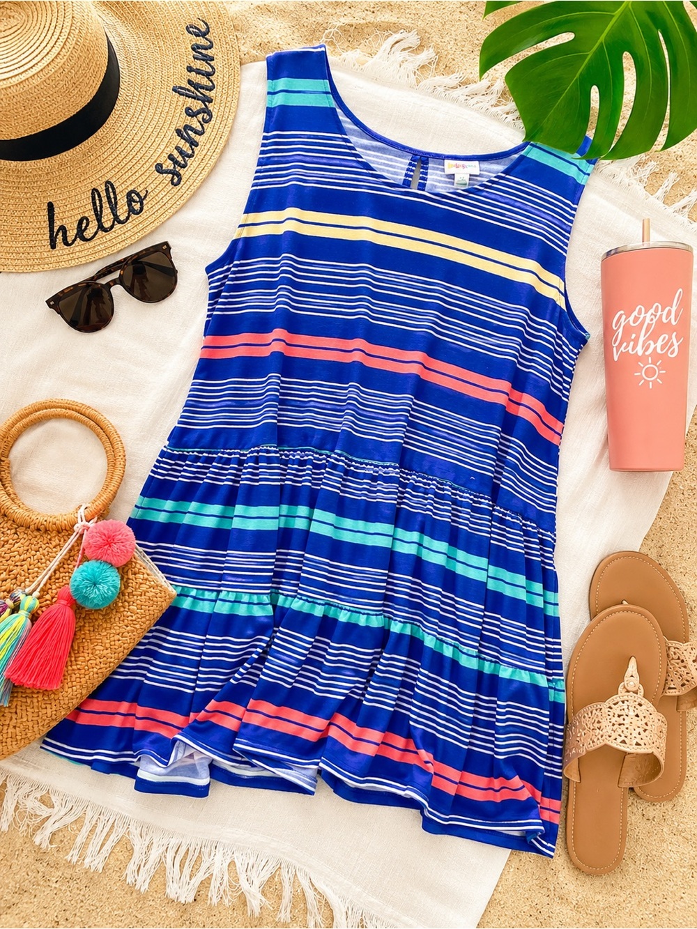 LuLaRoe Blue Striped Sleeveless Tiered Tank